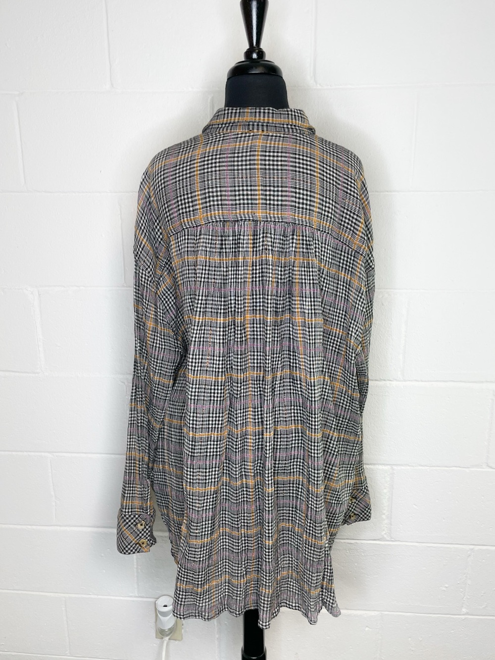 Free People Break My Stripe Plaid Button Down Shirt In Black - Picture 5 of 10